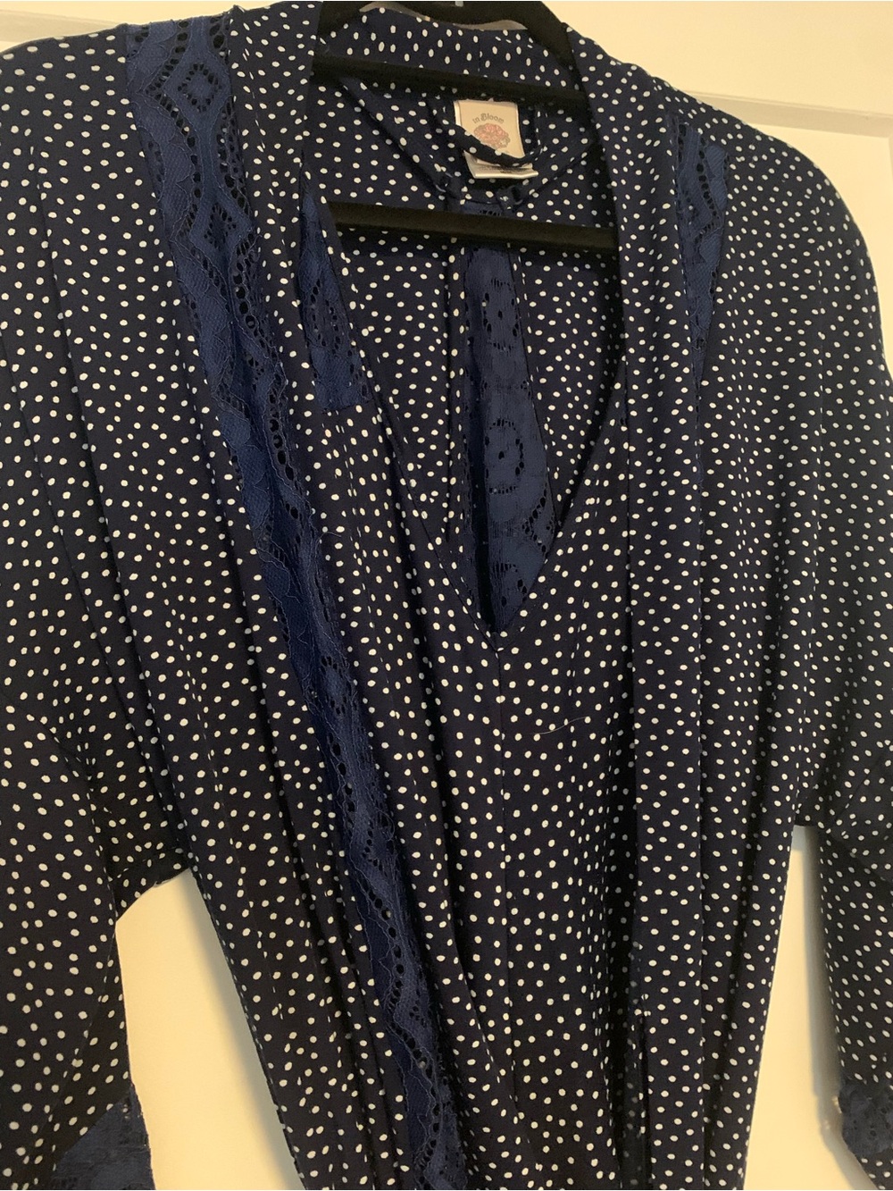 In Bloom Medium Navy and White Polka Dot Robe and Nightgown Set - Picture 2 of 7